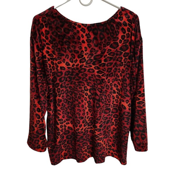 Moon Dance Red and Black Leopard Print Velour  Pullover Top Size 18 to 20, XXL - Picture 3 of 11
